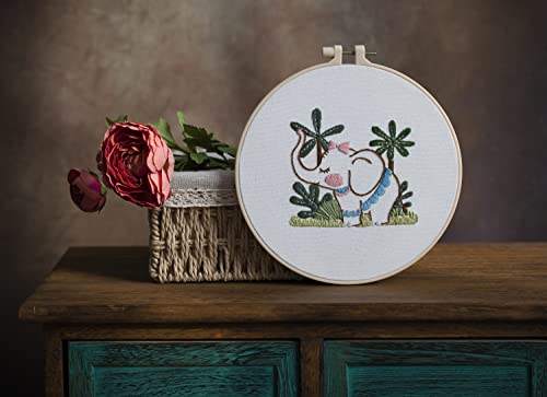 Ebherys Level 1 Embroidery Kits for Beginners and Adults, Different Animals Pattern, 1set as a Pack, inculde 1 Hoop, Instruction and Enough Threads, Easy and Basic Stitches (Elepant) - color: Elepant