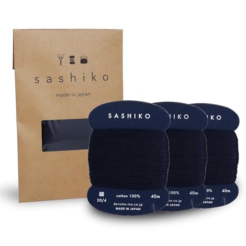 DARUMA Sashiko Thread Card Rolls Set of 3 (43.7 Yards x3) - Sewing & Embroidery, Includes Instruction Manual and Gift Packaging (Thin, Deep Indigo) - color: Deep indigo, style: Thin