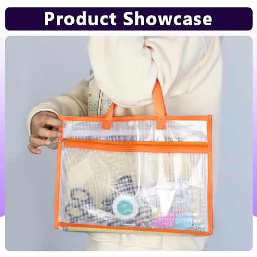 Portable Project Bags for Quilting Knitting, Stitching and Embroidery Projects Storage, Sew Project Bag with Zipper and Double Pockets, Transparent Mesh Sewing Project Bag for Crafter - size: 1 Pack