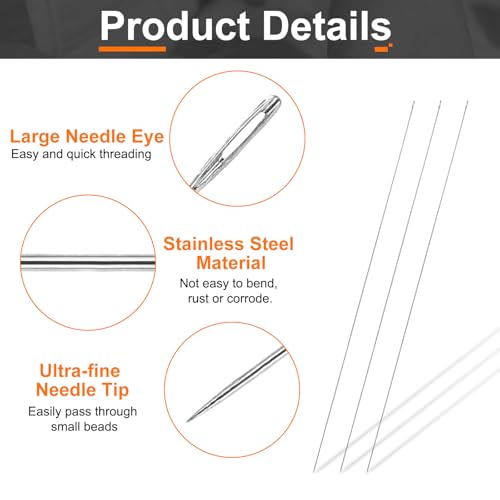HARFINGTON 25pcs Sewing Needles 0.6mm Diameter 120mm (4.72") Long Ultra-Thin Stainless Steel Hand Embroidery Bead Needles for Jewelry Making DIY Crafts - size: 0.6mm Dia + 120mm Length