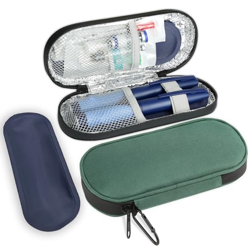 CDBXPRG Insulin Pen Cooler Travel Case, 2 TSA Approved Ice Packs Green - color: Green