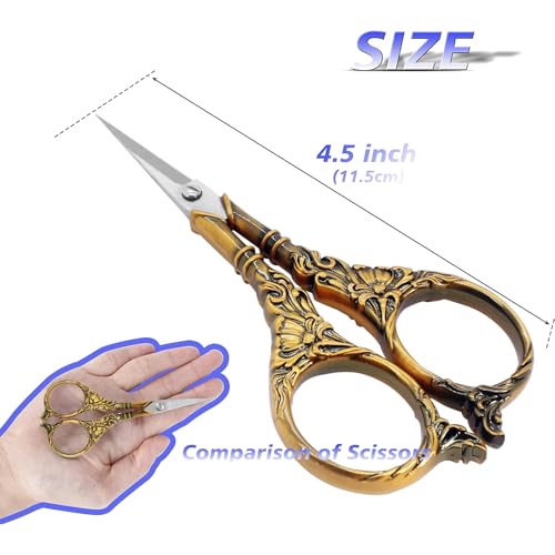 BIHRTC 4.5Inch Small Sharp Pointed Stainless Steel Scissors Craft Cross - color: Coffee Bronze, size: 4.5 IN