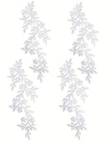 4 Pieces 10x5inch Long Patch Flower Vine with Leaf Iron on Patch Embroided Applique for Garment Curtain Pillow Blanket Trimming Shoes Jeans Clothing Embelishments (White) - color: White