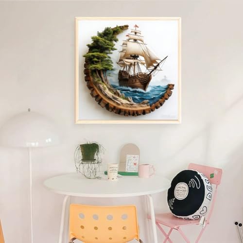 KYOQFVN Sailboat Stamped Cross Stitch Kits, Ocean Sail Boat Needlepoint Counted Cross Stitch Kits for Beginners Adults, Patterns Dimensions Needlecrafts Embroidery Kits Arts and Crafts 14×14 Inch - color: SZXCHUAN-US