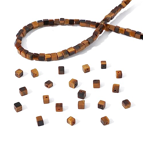 BEADIA Natural Yellow Tiger Eye Square Stone Beads 4x4mm 85pcs Cube Loose Semi Gemstone Beads for Jewelry Making Design - color: Yellow Tiger Eye