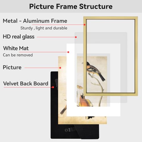 BKABOT 7x10 Brass Aluminum Photo frames 1 Pack HD Glass Mat 6x8 Wall Table - color: Brass, size: 7x10-1P
