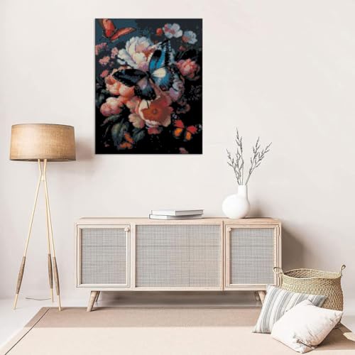 Butterfly Flower Stamped Cross Stitch Kits Flower Cross Stitch Patterns,Dimensions Cross Stitch Kits Embroidery Kit Arts and Crafts for Beginners 15.7x11.8 inches - color: T003
