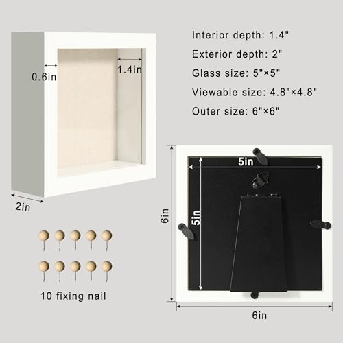 5x5 Small Shadow Box Picture Frame Display Case with Soft Linen Back, White Wooden Memory Shadow Box Frame with Tempered Glass Cover for Wall or Tabletop Display - color: White, size: 5x5