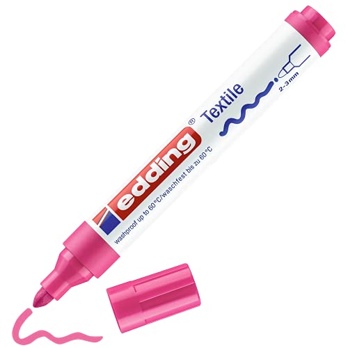 edding 4500 Textile Marker - neon Pink - 1 Pen - Round Nib 2-3 mm - Permanent Fabric Markers for Drawing on Textiles, wash-Resistant up to 60 °C - Marker pens for Fabric Lettering - color: Neon Pink, size: 1 Count (Pack of 1)