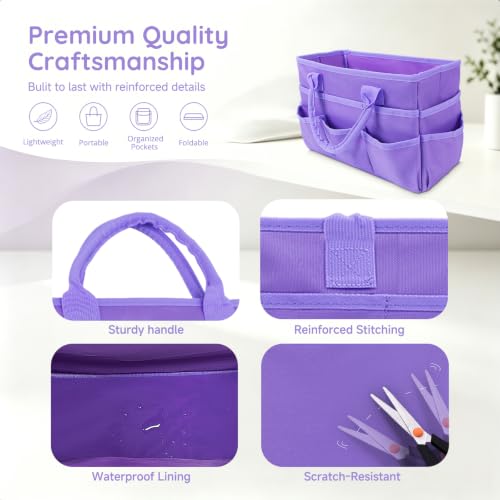 AKAYOK Craft Storage Tote Bag with 10 Pockets,Sturdy Art Supply Organizer - color: Purple