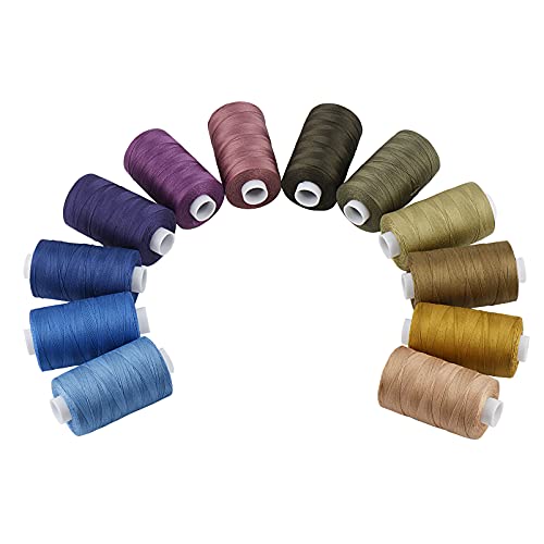 Simthread All Purposes Cotton Quilting Thread 50WT 3 Plies for Piecing Sewing Embroidery Applique etc - 550 Yards Each (12 Jeans & Neutral Colors) - color: 12#5 Jean & Neutral Colors