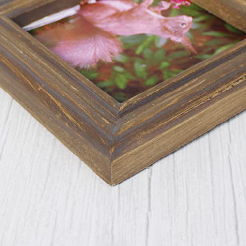 CVHOMEDECO. 4x4 Picture Frame Made of Solid Wood High Definition Glass Rustic Antique Designs Small Photo Frame for Tabletop Display and Wall Mounting, Distress Brown - color: Distress Brown B, size: 4" X 4"