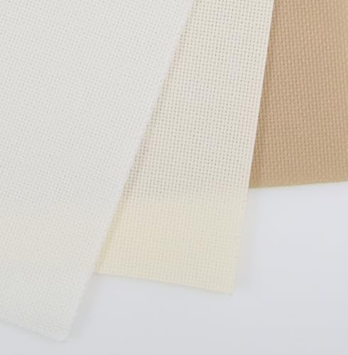 KCS 3 pc of 15" x 18"(38cmx45cm) 18 Count Cross Stitch Cotton Aida Cloth Needlework Rolled Fabric Box,18CT,Antique White +Cream+Khaki - color: Antique White +Cream+khaki, size: 18CT
