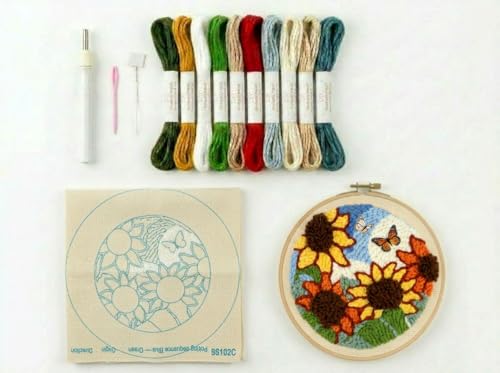 Meoe&heome Punch Needle Kit for Beginners, DIY Embroidery Set with 20+ Patterns(Sunflower) - color: Sunflower