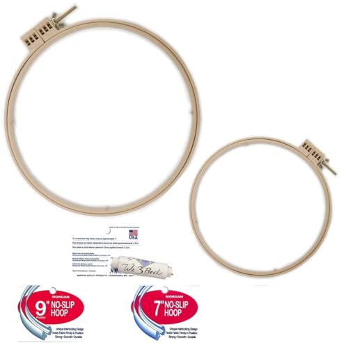 Morgan Quality Products No-Slip Embroidery Hoops Bundle, Interlocking Tongue and Groove Design (9" and 7") - size: 9" and 7"