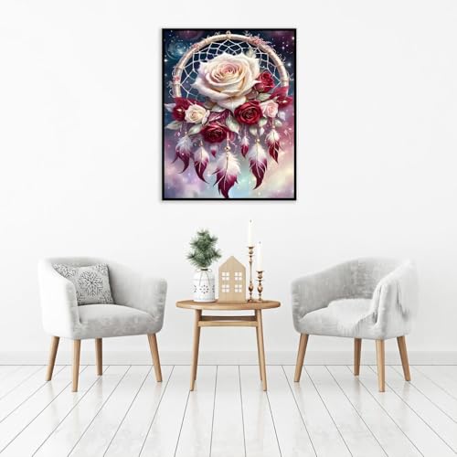 Dream Catcher Counted Cross Stitch Kits for Adults, Flowers Stamped Cross Stitch Kits for Beginners, Needlepoint Cross-Stitch Patterns Embroidery Kits Arts and Crafts for Home Decor 12×16 Inch - color: X240824