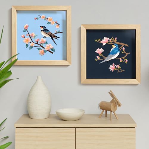 ERKOON Embroidery Kit for Beginners, 2 Set Floral Cross Stitch Set Include Embroidery Cloth Hoops Threads for Craft Lover Hand Stitch with Embroidery Skill Techniques (Bird) - color: Bird