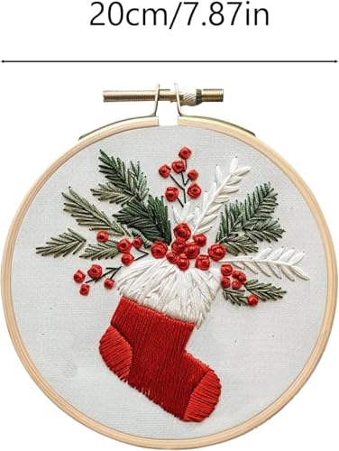 RUIQLXHANG Christmas Embroidery Kit, Christmas Gnomes Embroidery Kits for Beginners with Pattern, Cotton Threads, Needles, Instruction, 20cm Hoop, Gift for Mom, Grandma (Scepter Candy) - color: Scepter Candy