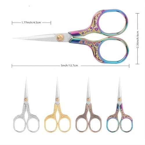 4 Pairs 5 Inch Sewing Embroidery Scissors Stainless Steel Flower Pattern Stork Vintage European Style Crochet Small Sewing shears