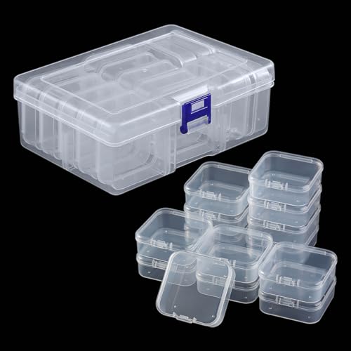 SUTOKAKA 14Pcs Small Bead Organizers with Plastic Storage Box, Mini Clear Jewelry Bead Container, Small Components Holder Case for DIY Nail Art, Bracelet & Earring Crafting - size: 14S+1L