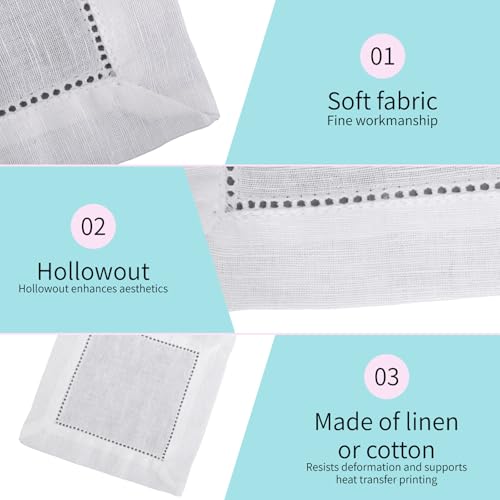 25pcs Linen Cocktail Napkins for Embroidery, Reusable Small Cotton Napkins - color: White