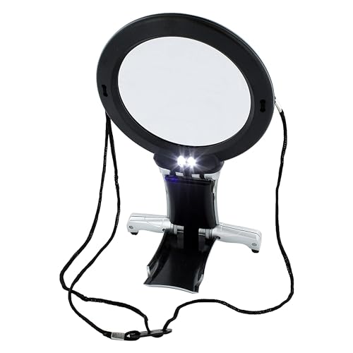 2X Hands Free Chest Rest LED Magnifier for Reading with 6X Spot Magnifying Glasses with Light for Sewing, Hobbies, Crafters, and DIY Projects – Adjustable Stand and Neck Cord for Seniors