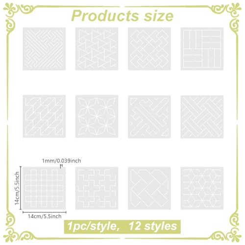 FREEBLOSS Sashiko Embroidery Stencils Sashiko Stencil Geometric Embroidery Patterns Stencils for Drawing Sashiko Template for Hand Quilting and Embroidery14x14cm - style: Geometric2