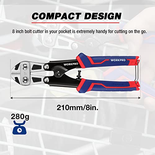 WORKPRO Mini Bolt Cutter 8-inch, Spring Loaded Wire Cutters Heavy Duty with Soft Anti-slip Handle, Small Bolt Cutter, Wire Cable Cutter, Spring Snips Clippers (Upgrade Grip) (Pack of 2) - size: 8-inch/210mm (Pack of 2), style: Upgraded Handle
