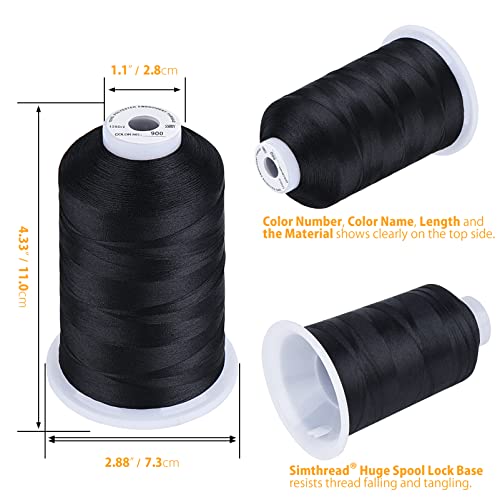 Simthread Embroidery Thread 5500 Yards Black 900, 2 Huge Spools 40wt Polyester for Brother, Babylock, Janome, Singer, Pfaff, Husqvarna, Bernina Machine - color: Black