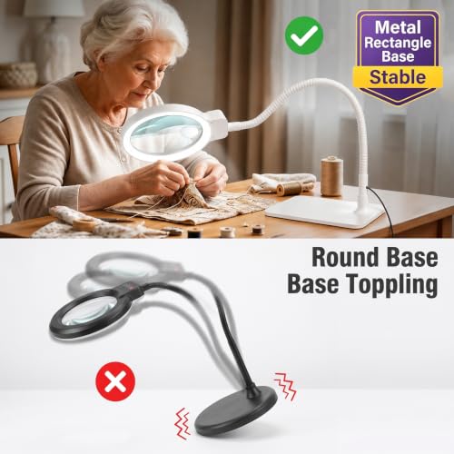 30X 10X Large Magnifying Glass with Light and Stand,LED Magnifier Desk Lamp - color: White