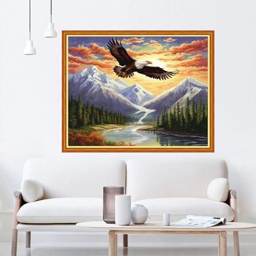 Dooxvey Cross Stitch Kits for Adults Beginners,Full Range of Cross-Stitch Stamped Kits Needlepoint Kits for Beginners Embroidery Kits 11CT Cross Stitch Patterns-Sunrise Eagle 16x20 inch - color: Artpattern24