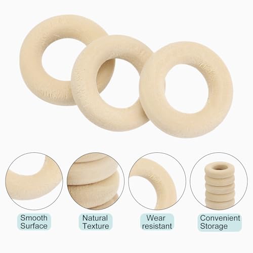 MECCANIXITY 100pcs 0.8" Unfinished Wooden Rings Smooth Natural Wood Macrame Rings for Curtain Connectors DIY Crafts Knitting Decoration Jewelry Making - size: 0.8"