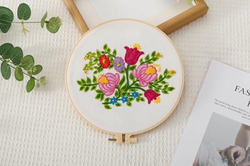 Embroidery Kit for Beginners – Set of 3 Floral Patterns with Hoops, Threads, Needles & Instructions, DIY Hand Embroidery Starter Kit for Adults