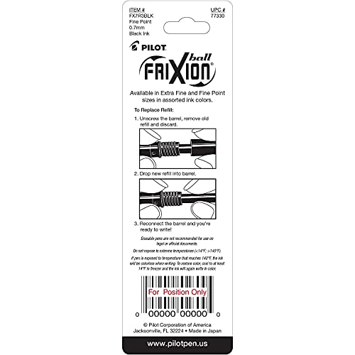 Pilot 77330 Frixion Gel Pen Refills.7mm, Medium Pt, 3/PK, Black - size: 3 Count (Pack of 2)