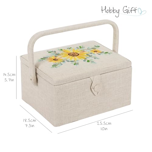 Hobby Gift Medium Sewing Box Organiser - color: Embroidered Eucalyptus