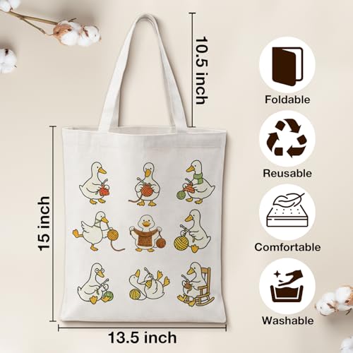 Cute Goose Crochet Canvas Tote Bag for Women - color: Goose