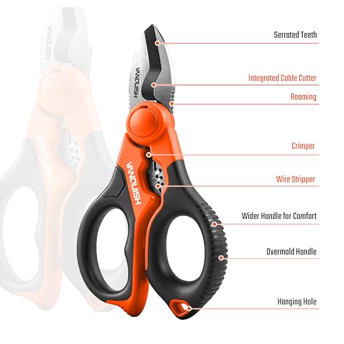 VANQUISH 6 1/4" Stainless Electrician Scissor with Crimper and Stripper