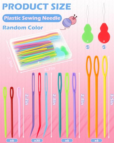 FIVEIZERO 48 Pcs Yarn Needles Set, Assorted Bent Tapestry Needles Weaving Needles Darning Needles with Large Eye, Plastic Blunt Knitting Needles for Sewing Crochet - color: Colorful 48PCS