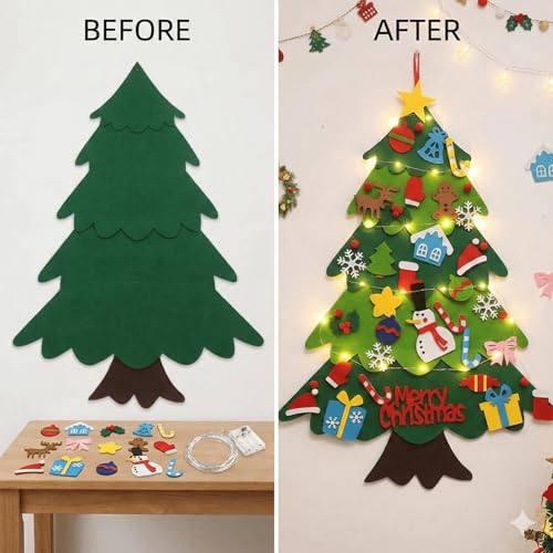 Felt Christmas Tree 32Pcs Set, DIY Wall Hanging Decoration for Kids