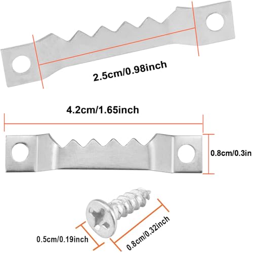 Sawtooth Picture Hangers,100 Pcs Black Steel Photo Frame Hanging Hangers 200 Screws for Wall Clock Paintings Wood Craft Decor Artwork Signs Posters Picture Frame Sketch Hanger,Cross-Stitch (Silver) - color: Silver