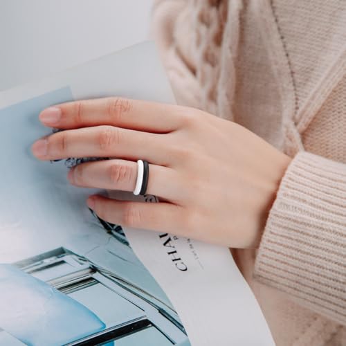 Egnaro Women's Silicone Wedding Ring 2.5mm Wide 1.8mm Thick Rubber Band Set - color: 5-White, Emerald Green, light purple-blue, sky blue, Black
