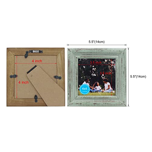 CVHOMEDECO. 4x4 Picture Frame Made of Solid Wood High Definition Glass Rustic Antique Designs Small Photo Frame for Tabletop Display and Wall Mounting, Distress Teal - color: Distress Teal B, size: 4" X 4"