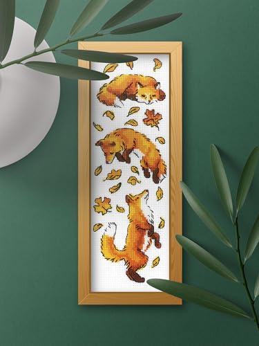 RIOLIS 1879 Foxes in Leaves Counted Cross Stitch Kit 3 x 9.5 in - style: Foxes in Leaves 1879