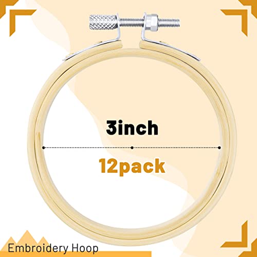 GIEMSON Embroidery Hoop 3 Inch 12 Pieces Small Embroidery Hoops Bamboo Circle Cross Stitch Hoop for Embroidery Art Craft Sewing - size: 3 inch
