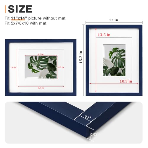 Egofine 11x14 Picture Frame Made of Solid Wood Covered by Plexiglass, Display Pictures 5x7/8x10 with Mat or 11x14 Without Mat for Table Top Display and Wall Mounting Photo Frame, Navy Blue - color: Navy Blue, size: 11x14