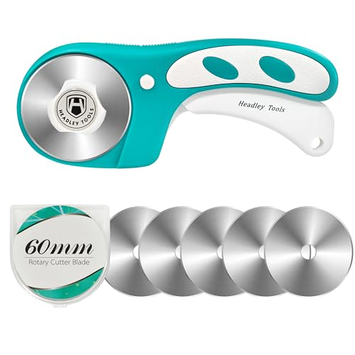 Headley Tools Rotary Cutter 60mm Upgraded with Bearing Design for Smoother and deeper cutting, Ergonomic Handle Rolling Cutter with Safety Lock for Fabric, Fabric, Leather, Crafting, Sewing, Turquoise - color: Turquoise, size: 60mm