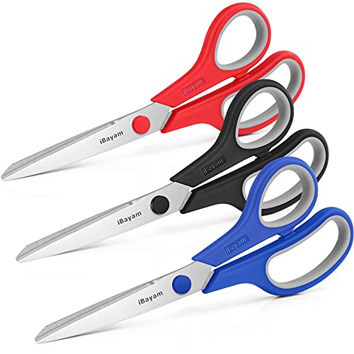 iBayam 8.5" Household Scissors All Purpose 3 Pack, Red Black Blue Scissors - color: Red, Black, Blue, size: 3-Pack