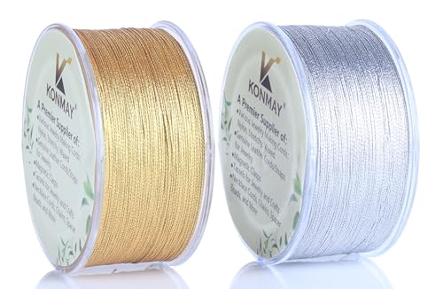 KONMAY 0.2mm Tinsel Golden and Silver Embroidery Thread with Case, 632 Yards Metallic Twine Strings for Jewelry Making, Crafting, Decoration, Gift Wrapping, Christmas Ornaments Hanging - color: Golden and Silver, size: 0.2mm
