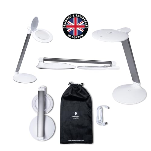 Halo Go 2 Portable Rechargeable Magnifying Lamp – 5 Diopter (2.25X) Magnification, 6,000K Daylight LED, 4,200 Lux Brightness, Compact Folding Design with USB Charging & Velvet Carry Case - style: Halo Go 2