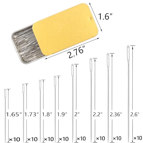 80pcs Large Eye Sewing Needles Set - 8 Sizes, Embroidery, Leather & Yarn Needles with Threaders & Stitch Markers (Golden 80pcs) - color: Golden 80pcs